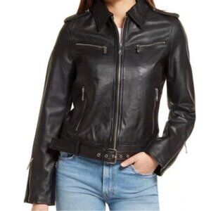 Sam Edelman Medium Black Lamb Leather Moto Coat Jacket